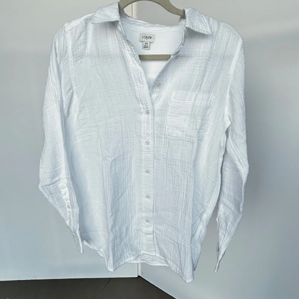 J. Crew White Button-Down Cotton Gauze Shirt, XS